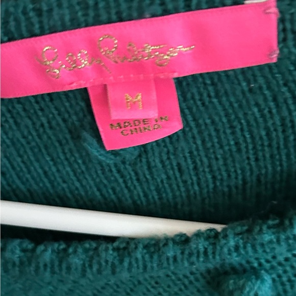 EUC Lilly Pulitzer Kipp’s Puff Blouson Sleeve Pom-Pom Sweater, “Spruce Green” - Picture 5 of 12
